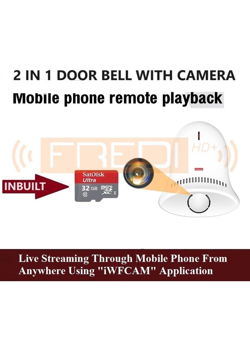 FREDI HD PLUS WiFi Door Bell Hidden Camera 1080P Full HD Video Audio Recorder Home and Office Security Camera with 32GB Inbuilt Storage Nanny Hd Cam Hidden Camera iWFCam APP