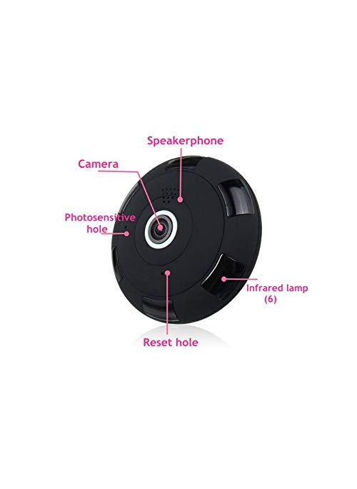 Maizic Fish Eye Black Beauty Round Wireless 360 Panoramic WiFi IP Camera with Infrared Night VisionLive ViewTwo Way Communication Motion Detection Remote View On Mobile