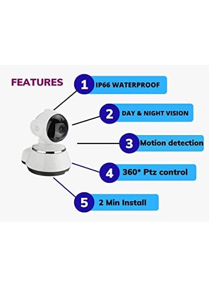 SNARIYOVSN WiFi 1080P CCTV Smart Net IP 360 Degree Camera Calling Alarm Night Vision No WiFi Operation Function White Camera26