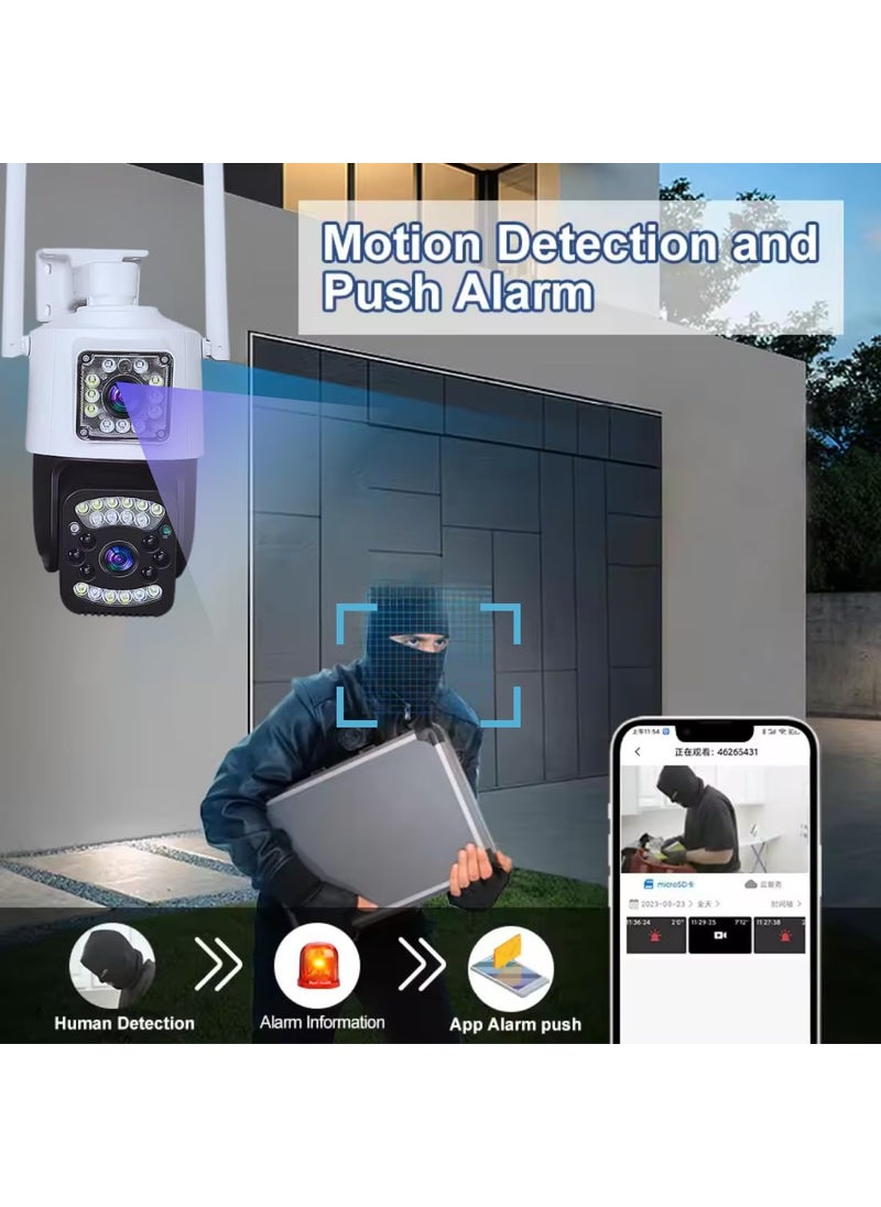 OneXsale Dual Lens 5MP PTZ Wireless Security Camera System Dual Lens 4K Security Camera Wireless Outdoor with 5X Zoom Auto Tracking Human Detection Spotlight 10CH NVR for 247 Recording