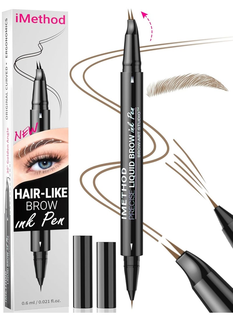 iMethod Curved Eyebrow Pen - Eyebrow Pencil, Brow Pencil 2-in-1 Dual-Ended Microblading Eyebrow Pen with Micro-Fork-Tip and Precise Brush-Tip Create Natural Hair-Like Brows, Last All-Day, Blonde
