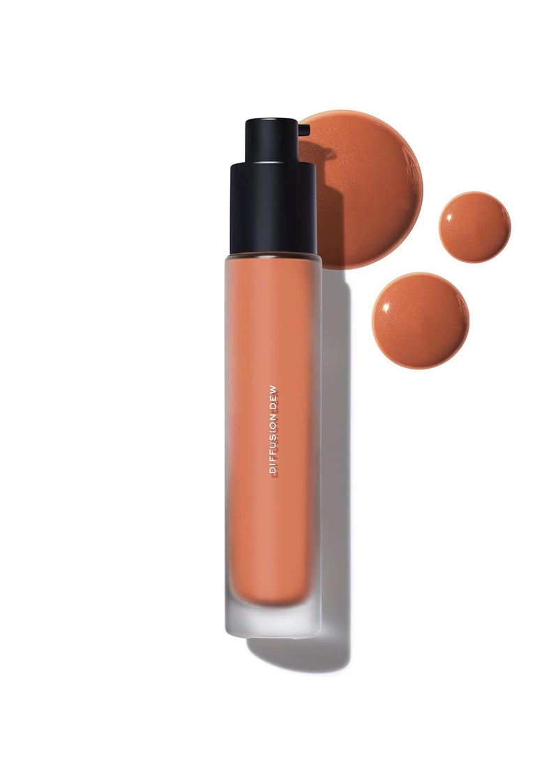 MAKE Beauty Diffusion Dew Skin Tint. Sheer to Medium Coverage Radiant Finish. Blurring, Smoothing, and Brightening for Glowing Complexion. Enhanced with Niacinamide and Adenosine. Hazelnut 16