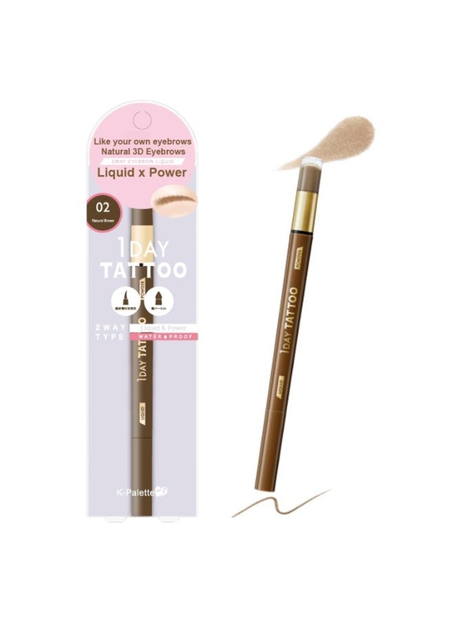 1Day Tattoo Waterproof Eyebrow Pen, Brow colr for Sculpting & Shaping, Fills & Contours Brows, Natural Smudge-Proof Color, 02 Nature Brown