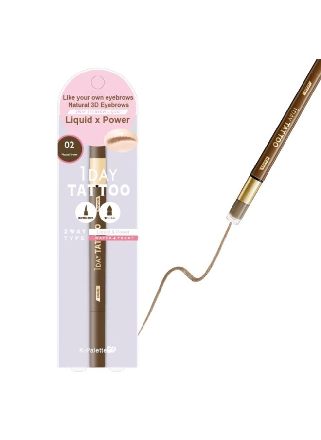 1Day Tattoo Waterproof Eyebrow Pen, Brow colr for Sculpting & Shaping, Fills & Contours Brows, Natural Smudge-Proof Color, 02 Nature Brown