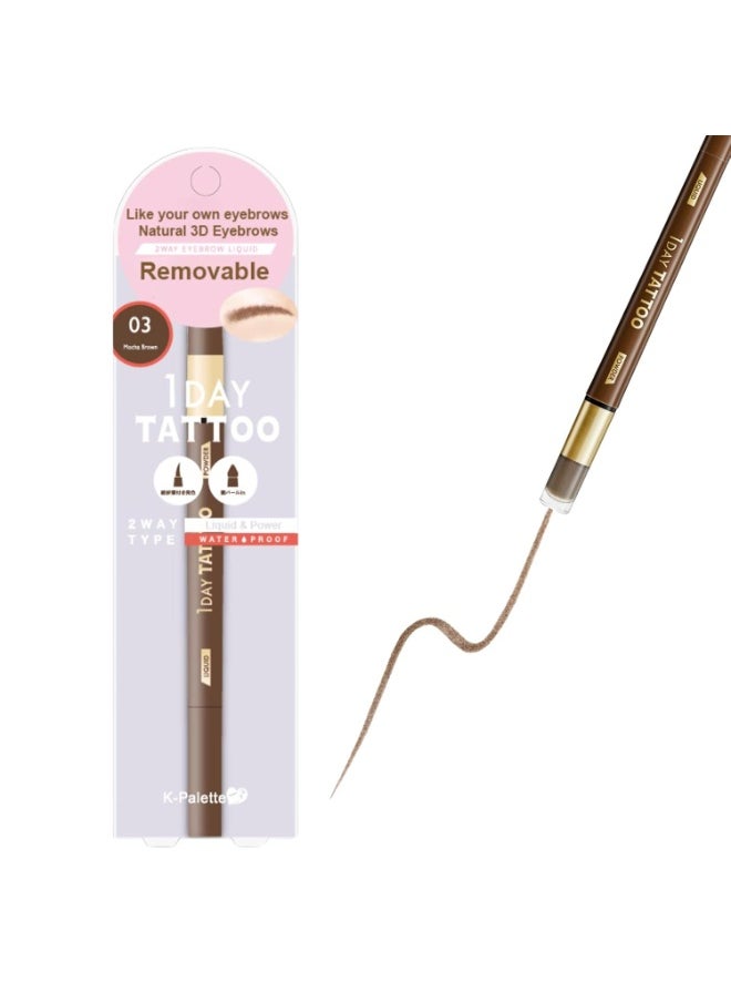 1Day Tattoo Waterproof Eyebrow Pen, Longwear Brow for Sculpting & Shaping, Fills & Contours Brows, Natural-Looking Eyebrow Makeup, Smudge-Proof Eyebrow Color, 03 Mocha Brown