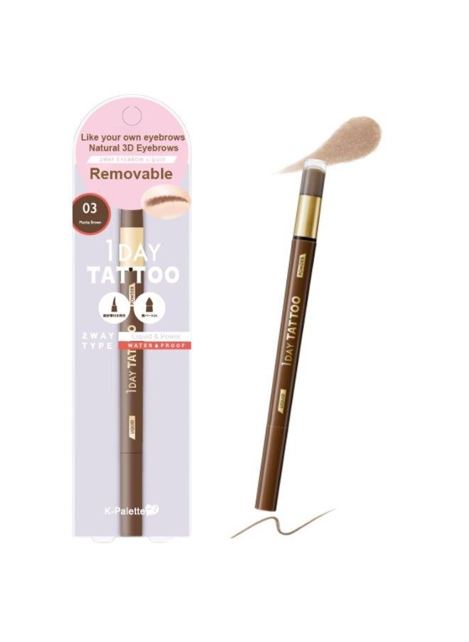 1Day Tattoo Waterproof Eyebrow Pen, Longwear Brow for Sculpting & Shaping, Fills & Contours Brows, Natural-Looking Eyebrow Makeup, Smudge-Proof Eyebrow Color, 03 Mocha Brown