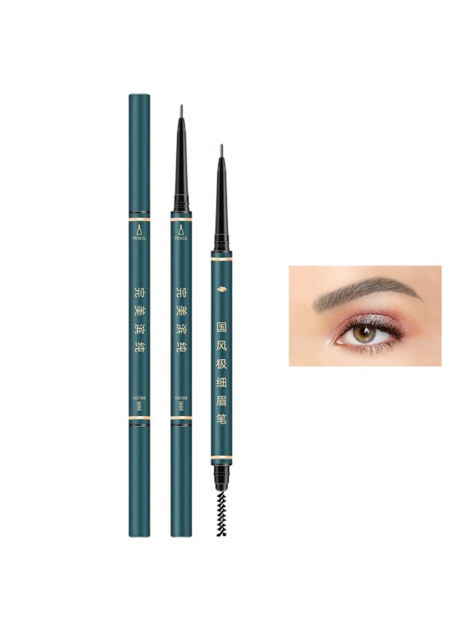 3 Pack of Waterproof Eyebrow Pencil,Professional Makeup Micro Brow Pencil,Brow Kit with Eyebrow Brush and Razor,Ultra-Fine Mechanical Pencil (Black)