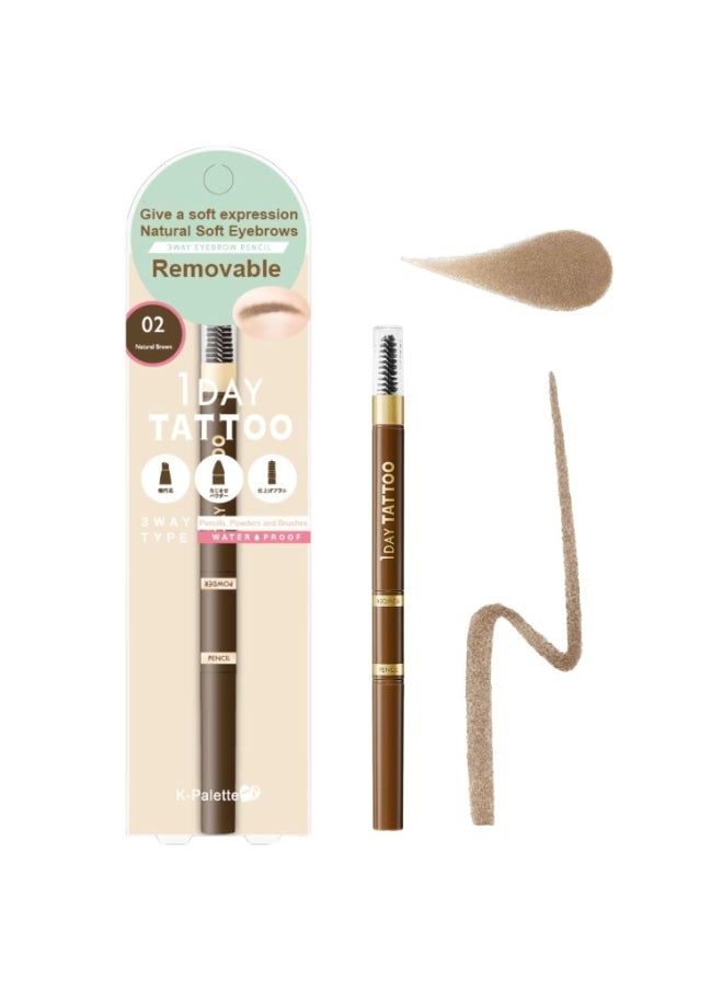 3-in-1 Eyebrow Pencil, Waterproof Brow color for Sculpting & Long-Lasting 3D Effect, Removable, Natural Eyebrow Makeup, 02 Natural Brown