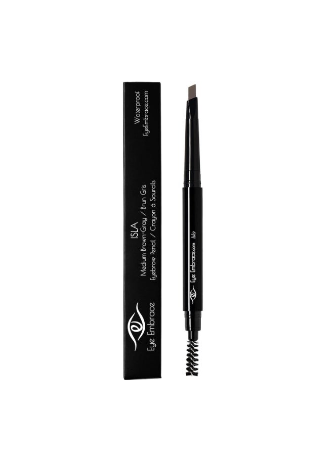 Eye Embrace Isla: Medium Brown-Gray Eyebrow Pencil – Waterproof, Double-Ended Automatic Angled Tip & Spoolie Brush, Cruelty-Free