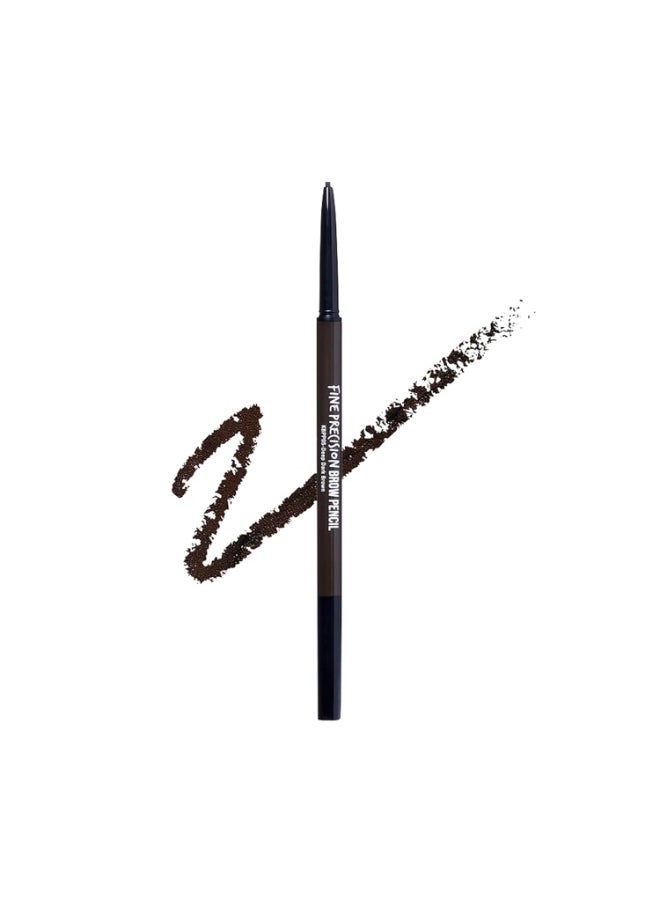 Professional Brow Pencil with Spoolie Brush, Ultra-Fine Precision Point Eyebrow Pencil, Dual-Sided Precise, Slim Definer, Fills Brows, Long-Lasting (Deep Dark Brown)