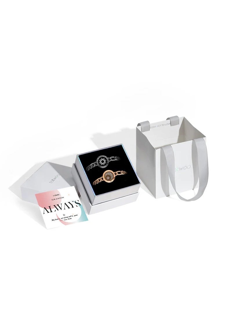 Sun&Moon Touch Bracelets Smart Bracelet with Figaro Chain (Black+Rose Gold)