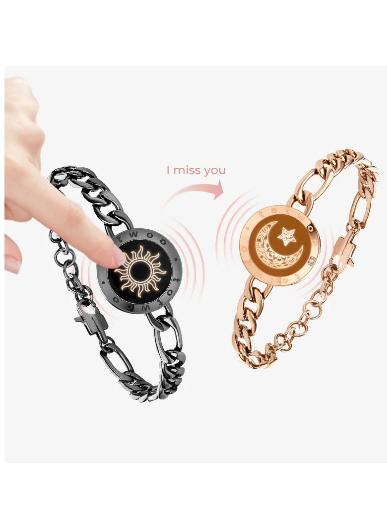 Sun&Moon Touch Bracelets Smart Bracelet with Figaro Chain (Black+Rose Gold)