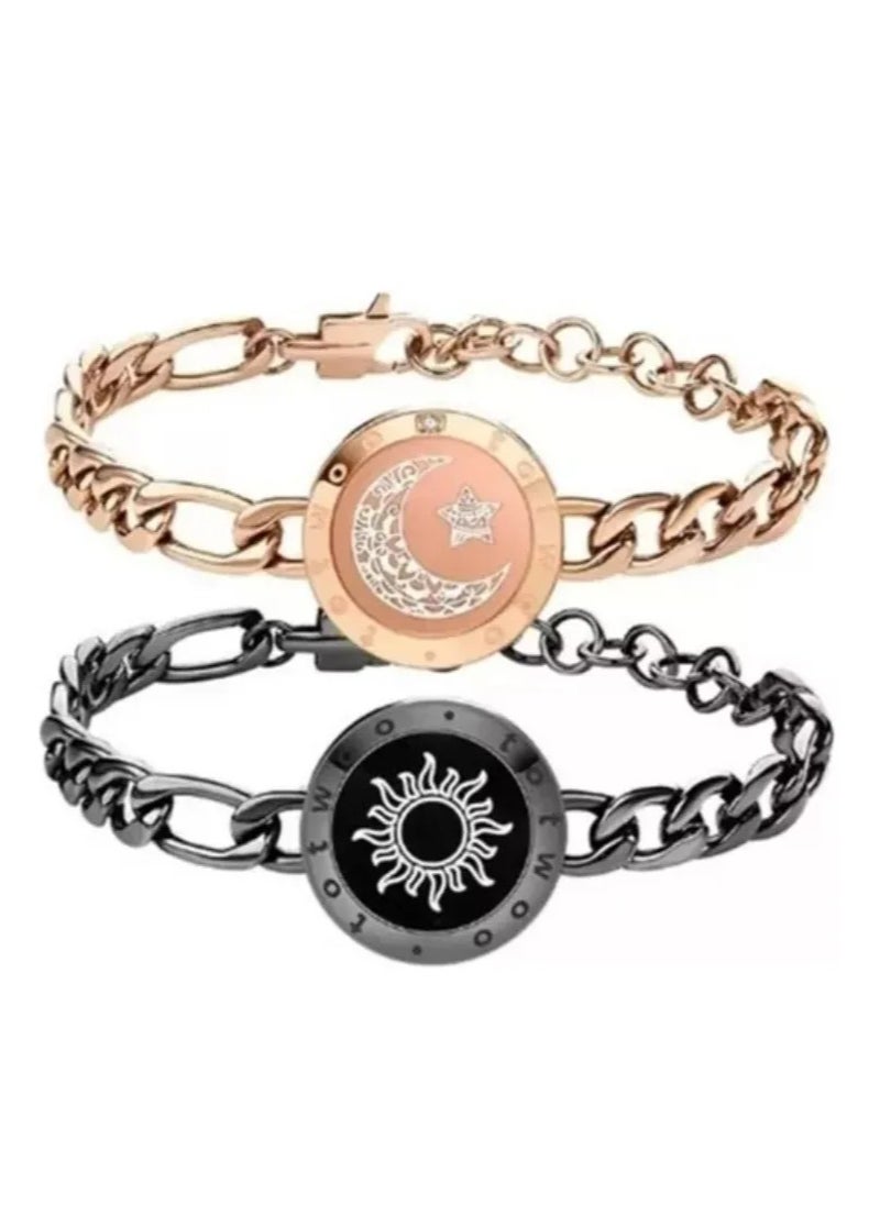 Sun&Moon Touch Bracelets Smart Bracelet with Figaro Chain (Black+Rose Gold)