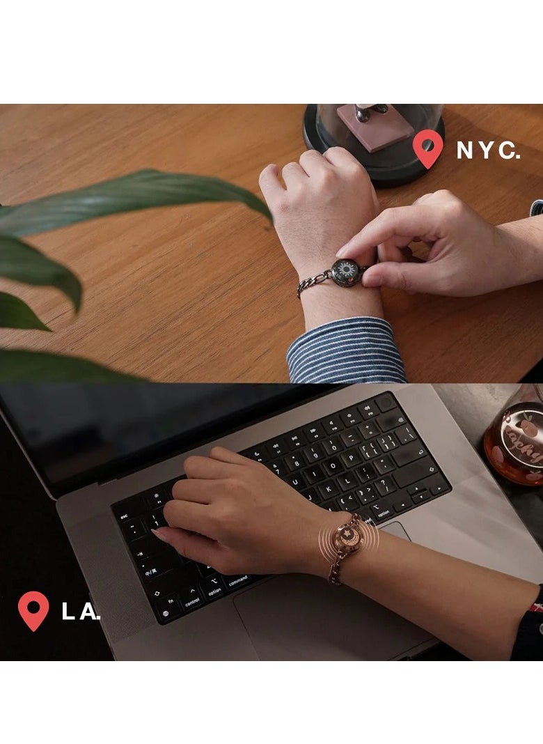 Sun&Moon Touch Bracelets Smart Bracelet with Figaro Chain (Black+Rose Gold)