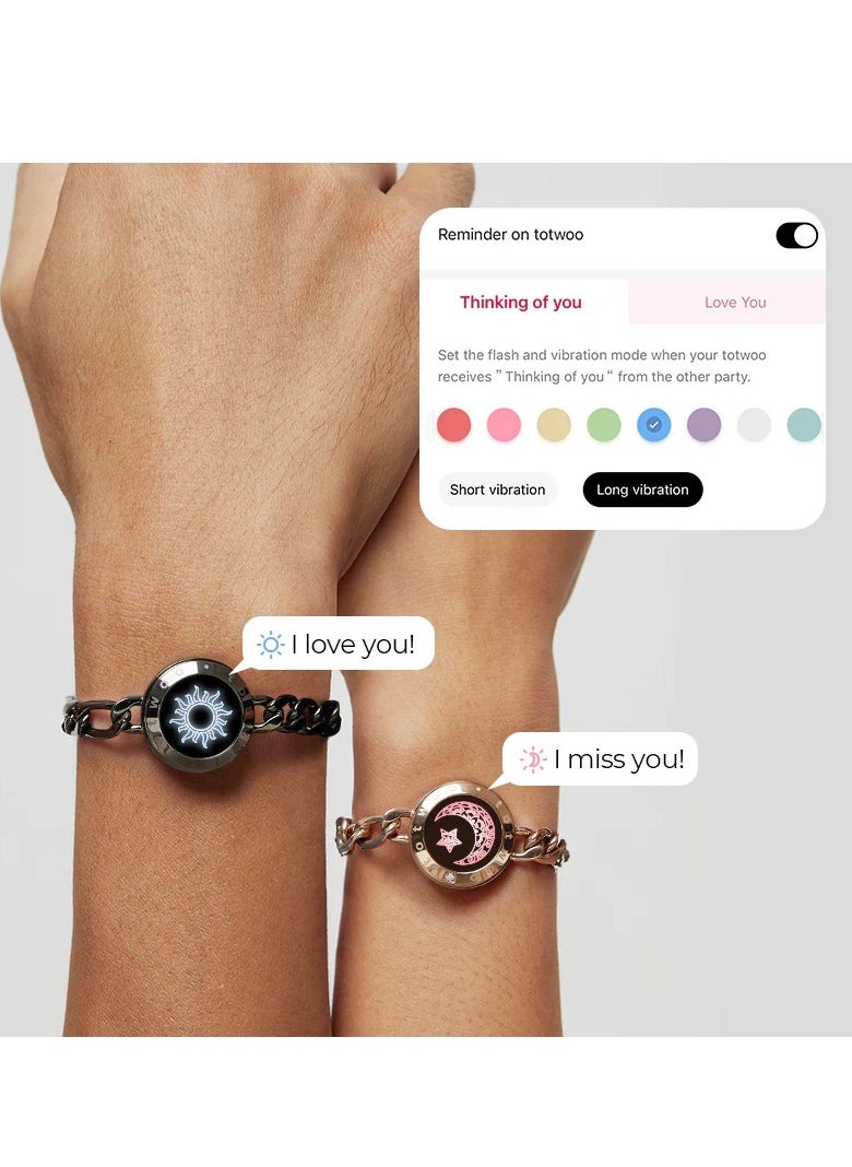 Sun&Moon Touch Bracelets Smart Bracelet with Figaro Chain (Black+Rose Gold)