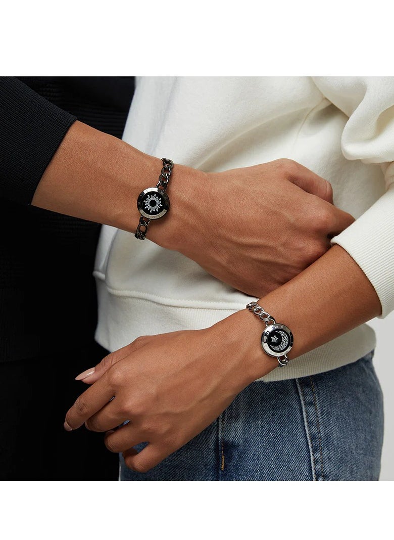 Sun&Moon Touch Bracelets Smart Bracelet with Figaro Chain (Black+Rose Gold)