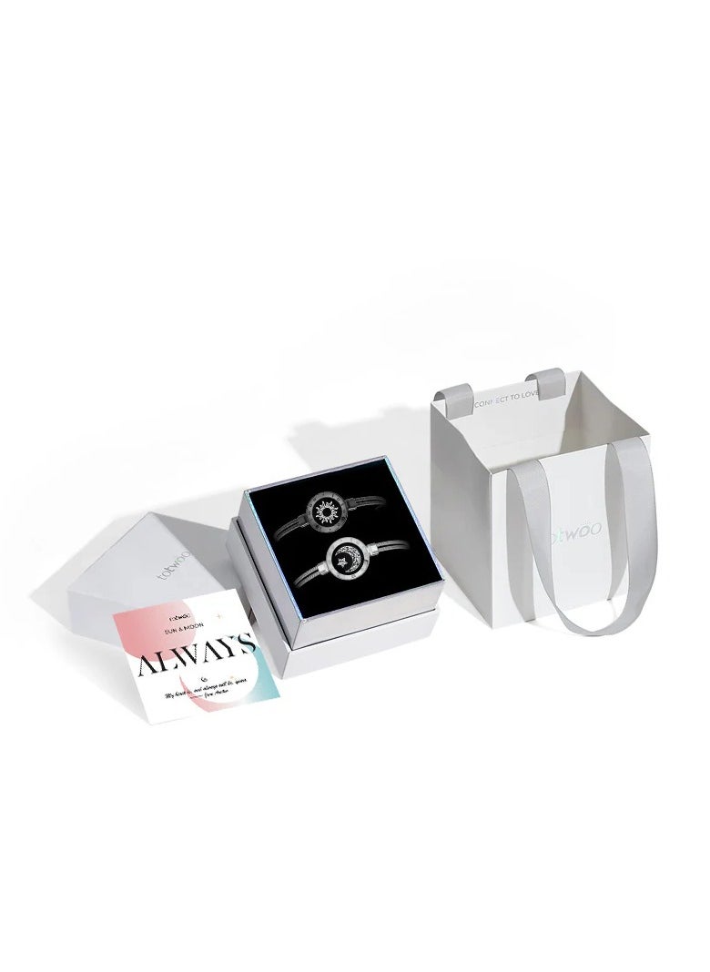 Sun&Moon Touch Bracelets with Figaro Chain (Black+Silver)