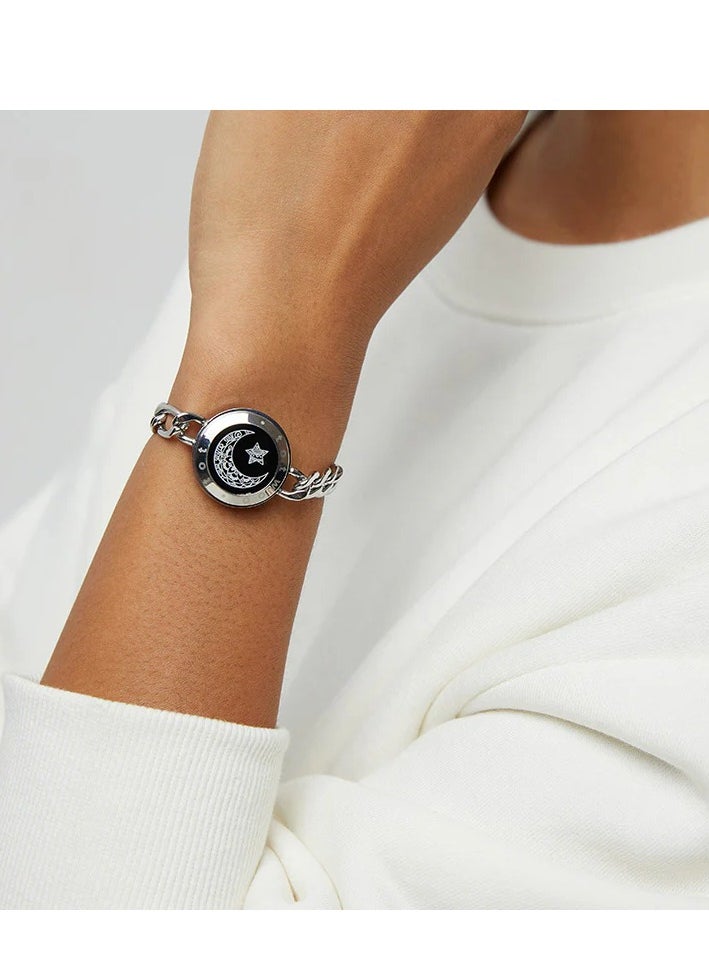 Sun&Moon Touch Bracelets with Figaro Chain (Black+Silver)