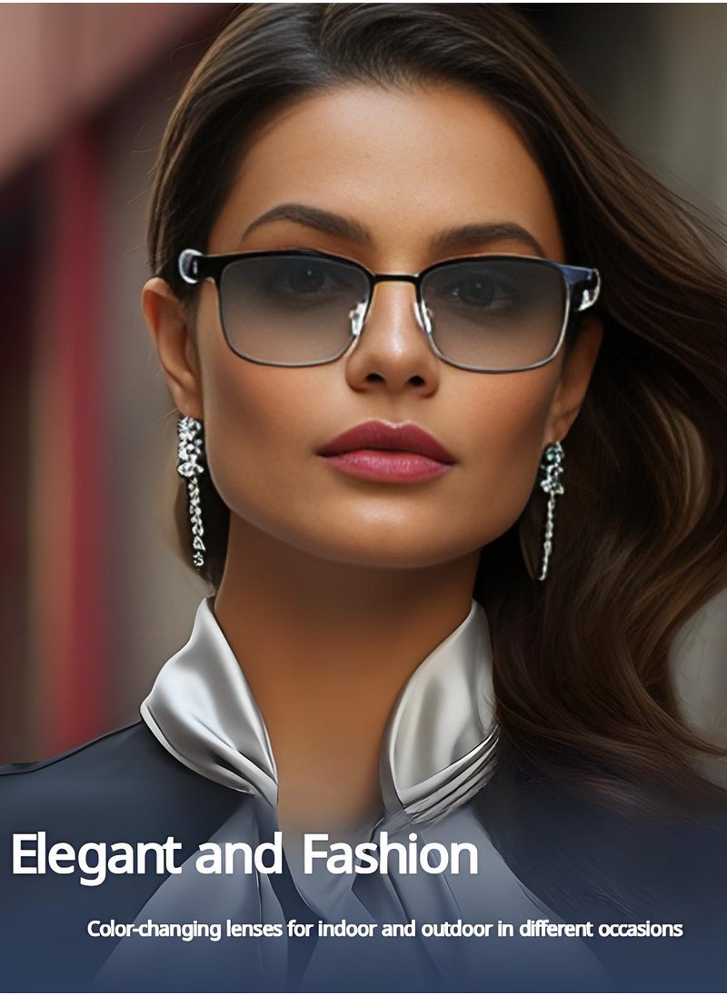 HYUNDAI Smart and Photochromic Glasses, Polarized Sunglasses with Bluetooth Speaker, Athletic, Outdoor, Sports UV Protection and Voice Control, Smart AI translation Glasses and Headphones, Translation in 144 languages, AI Chat, Music, Assistant via Bluetooth 5.4 - Metal Frame with Photochromic Lenses