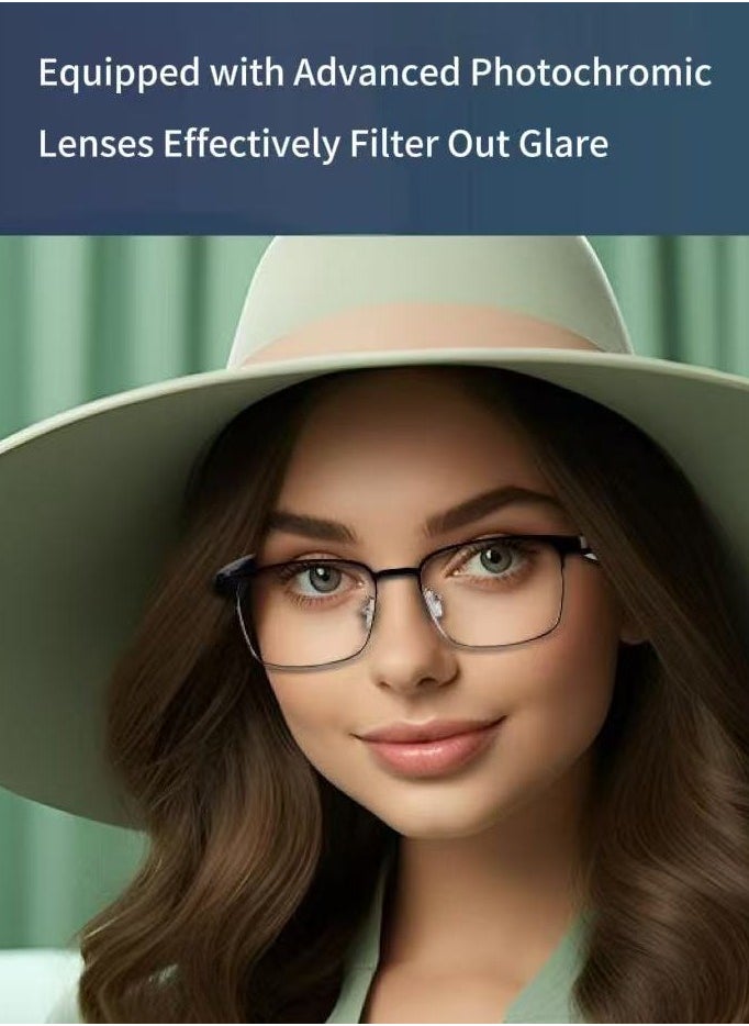 HYUNDAI Smart and Photochromic Glasses, Polarized Sunglasses with Bluetooth Speaker, Athletic, Outdoor, Sports UV Protection and Voice Control, Smart AI translation Glasses and Headphones, Translation in 144 languages, AI Chat, Music, Assistant via Bluetooth 5.4 - Metal Frame with Photochromic Lenses