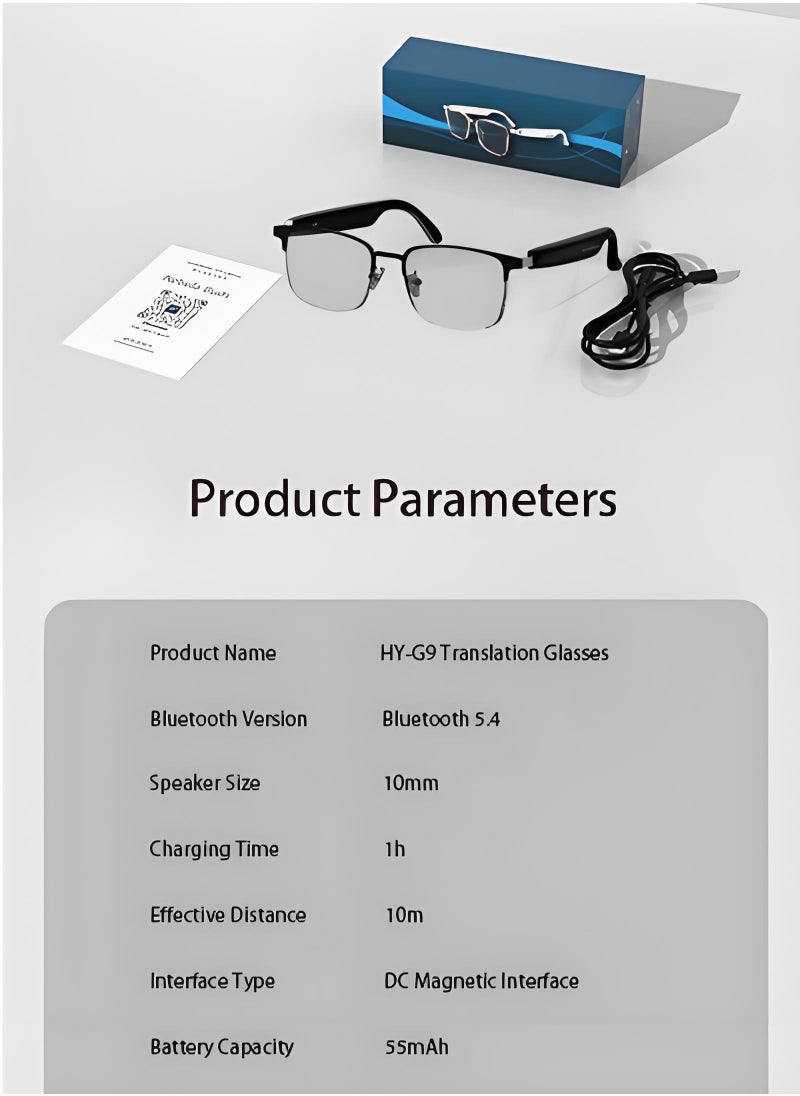 HYUNDAI Smart and Photochromic Glasses, Polarized Sunglasses with Bluetooth Speaker, Athletic, Outdoor, Sports UV Protection and Voice Control, Smart AI translation Glasses and Headphones, Translation in 144 languages, AI Chat, Music, Assistant via Bluetooth 5.4 - Metal Frame with Photochromic Lenses