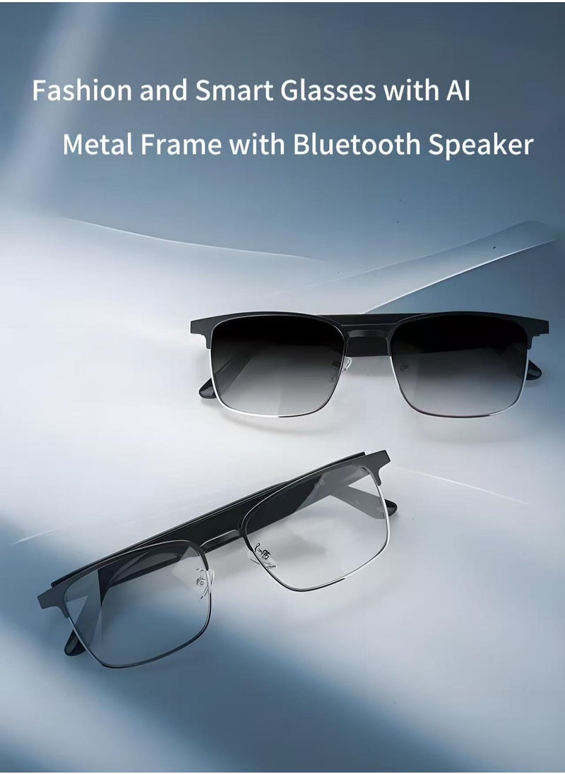 HYUNDAI Smart and Photochromic Glasses, Polarized Sunglasses with Bluetooth Speaker, Athletic, Outdoor, Sports UV Protection and Voice Control, Smart AI translation Glasses and Headphones, Translation in 144 languages, AI Chat, Music, Assistant via Bluetooth 5.4 - Metal Frame with Photochromic Lenses