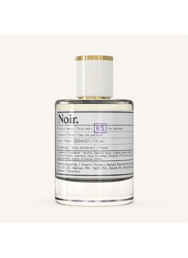 NOIR K5 Women’s Perfume | Long Lasting Floral Eau de Parfum for Women with Bergamot, Orange Blossom & Vanilla | Elegant Daily & Evening Scent | 50ML | Made in Turkey