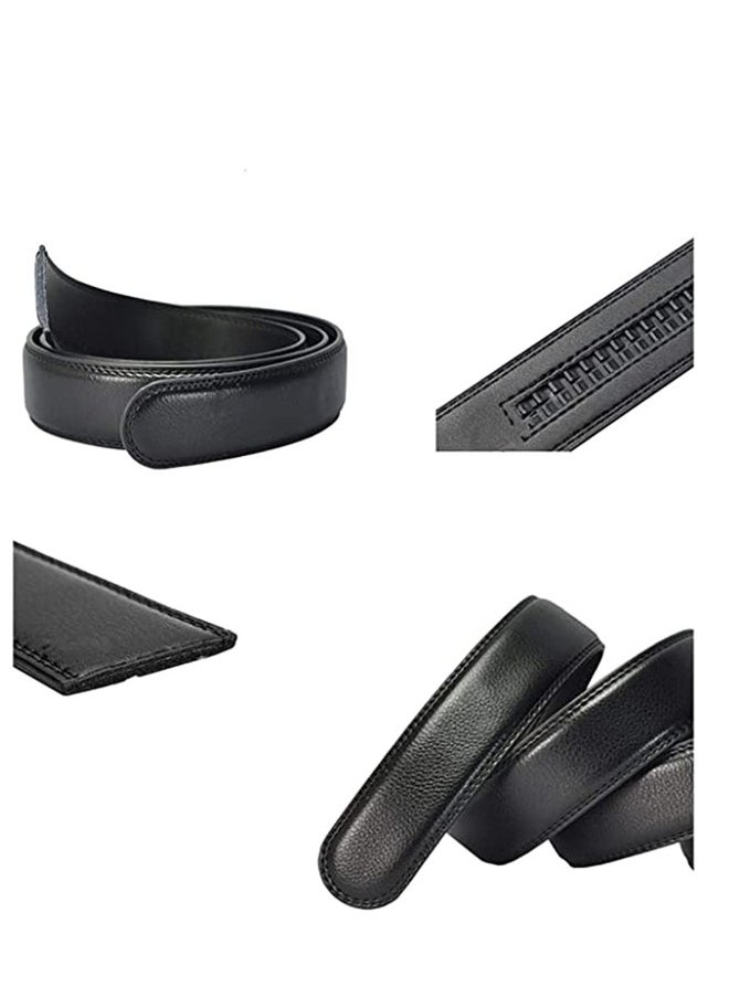 Mens Belt,Genuine Leather Fashion Belt Ratchet Dress Belt with Automatic Buckle, Soft Leather Business Belt Fashion for Casual Dress Jeans Khakis (Silver Buckle, Black)