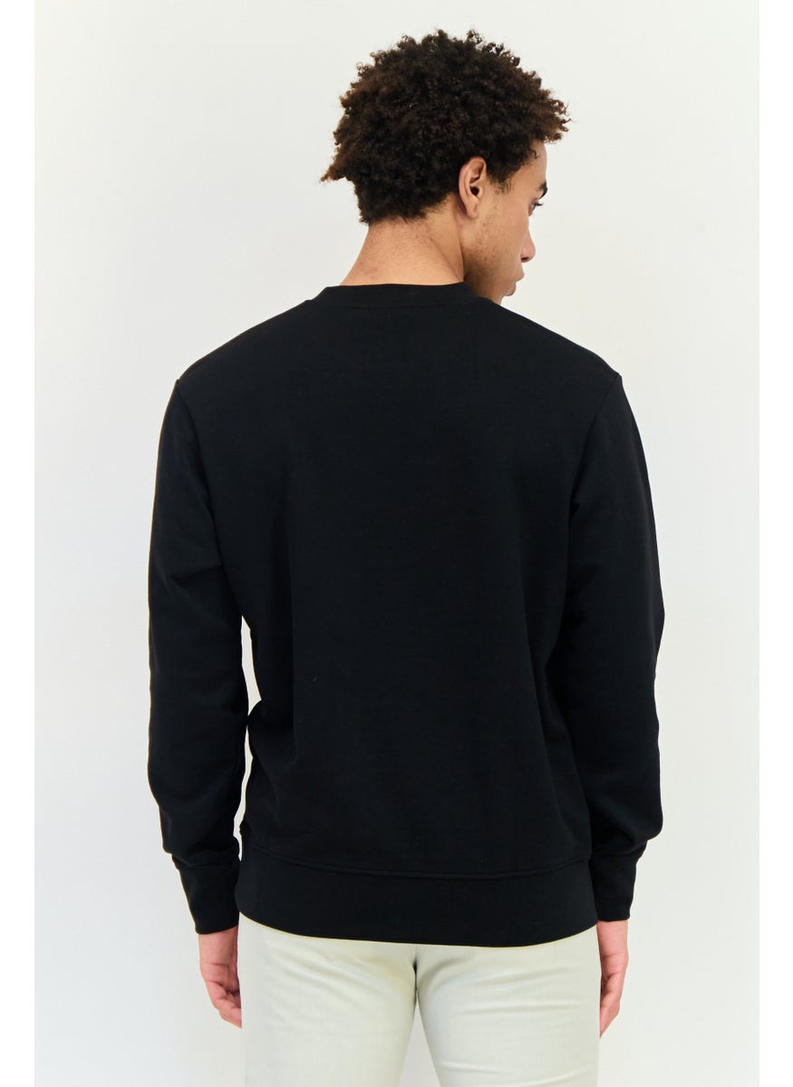 Men Crew Neck Brand Logo Long Sleeves Sweatshirt, Black