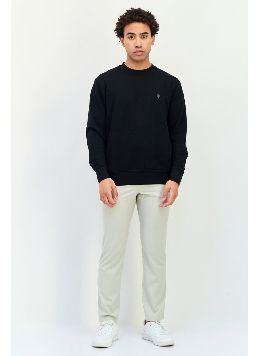 Men Crew Neck Brand Logo Long Sleeves Sweatshirt, Black