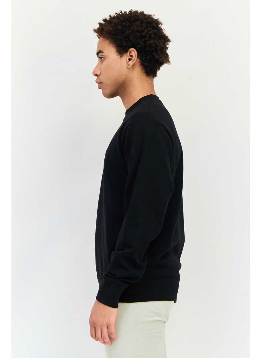 Men Crew Neck Brand Logo Long Sleeves Sweatshirt, Black