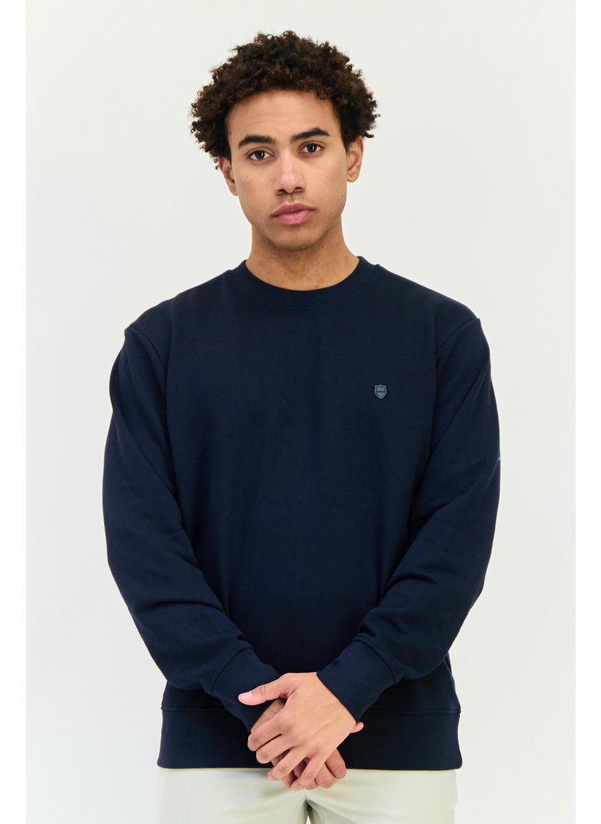 Men Crew Neck Brand Logo Long Sleeves Sweatshirt, Navy