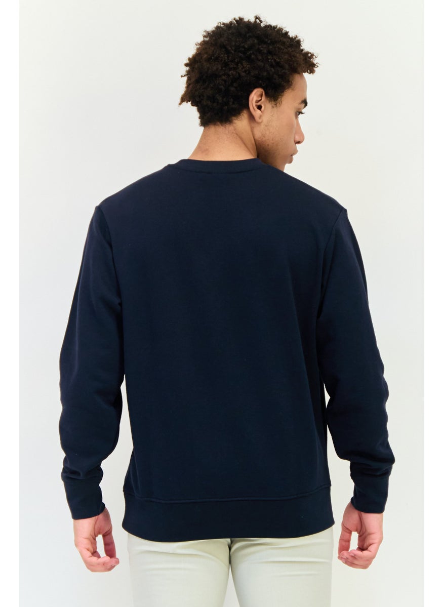 Men Crew Neck Brand Logo Long Sleeves Sweatshirt, Navy