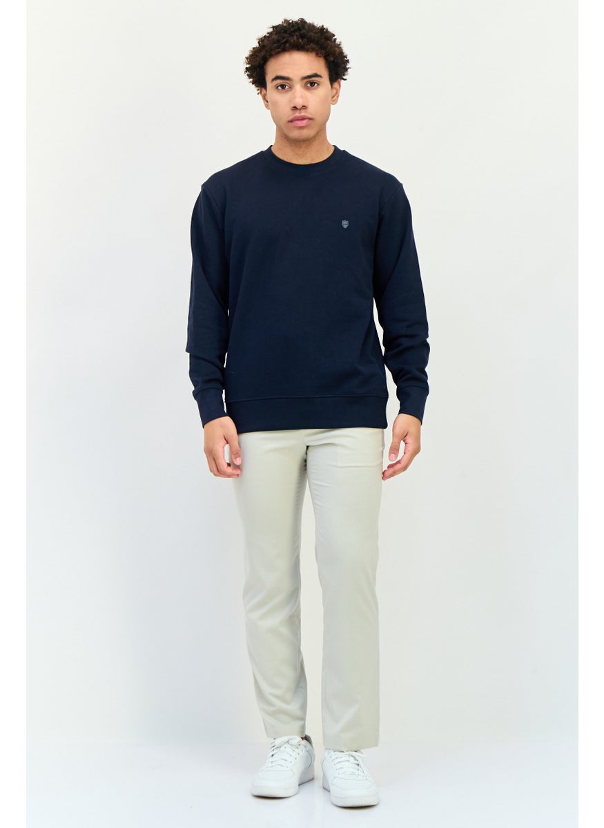 Men Crew Neck Brand Logo Long Sleeves Sweatshirt, Navy