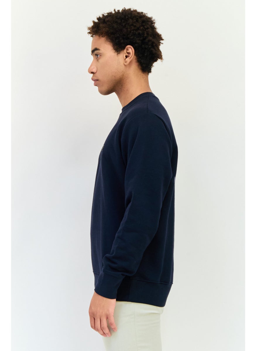 Men Crew Neck Brand Logo Long Sleeves Sweatshirt, Navy