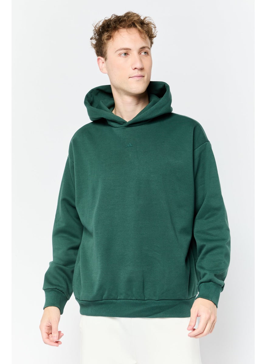 Men Sportswear Fit Brand Logo Long Sleeve Outdoor Hoodie, Green