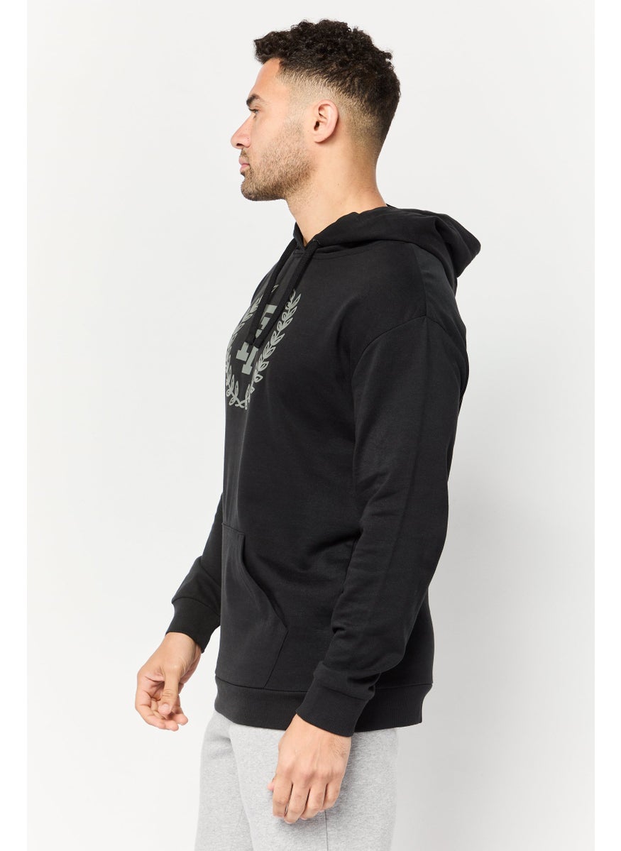 Men Long Sleeves Brand Logo Hoodie, Black