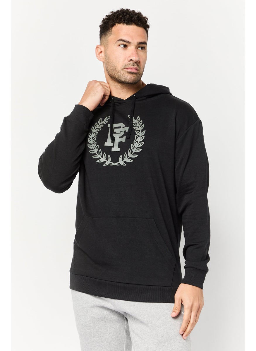 Men Long Sleeves Brand Logo Hoodie, Black