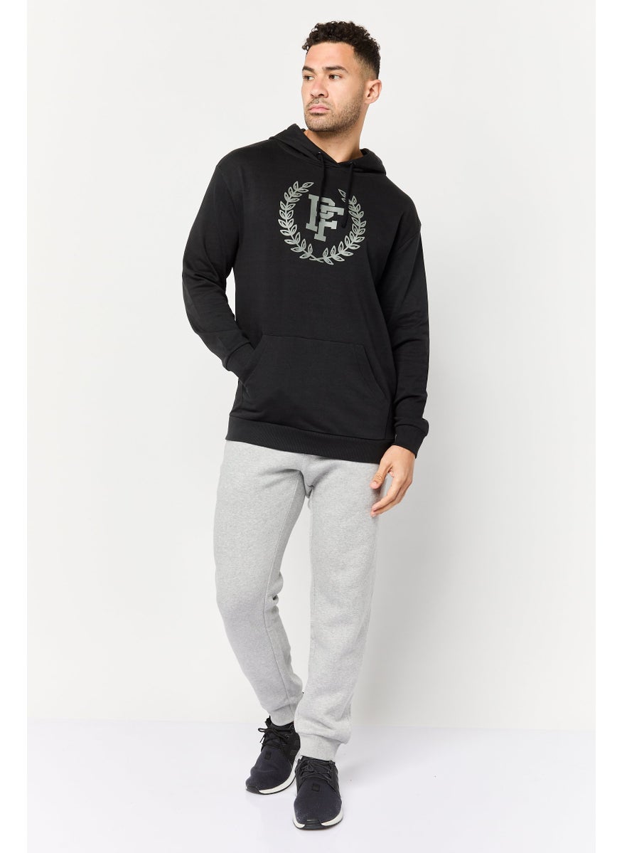 Men Long Sleeves Brand Logo Hoodie, Black