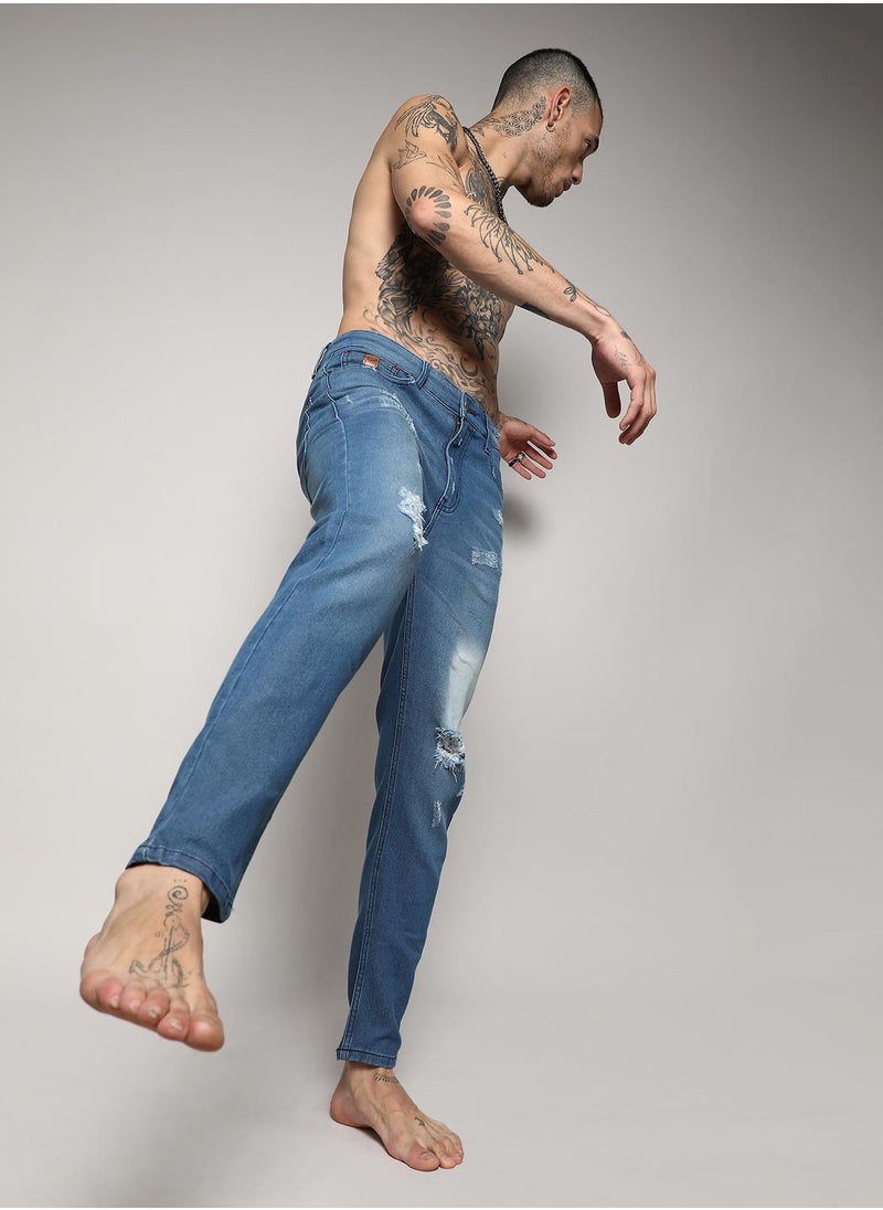 Men's Light Blue Ripped Knee Denim Jeans