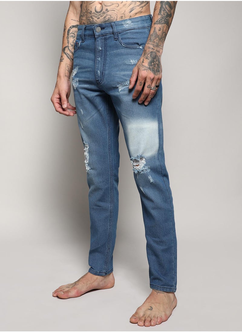 Men's Light Blue Ripped Knee Denim Jeans