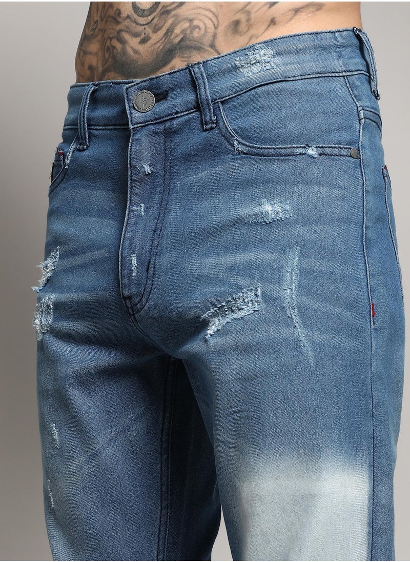 Men's Light Blue Ripped Knee Denim Jeans