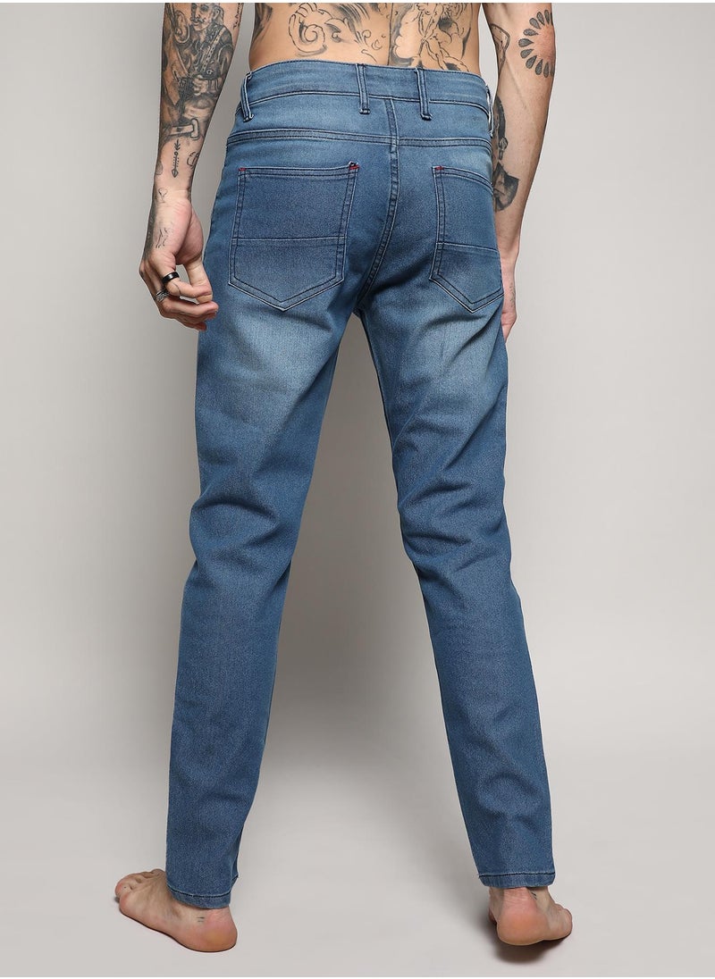 Men's Light Blue Ripped Knee Denim Jeans