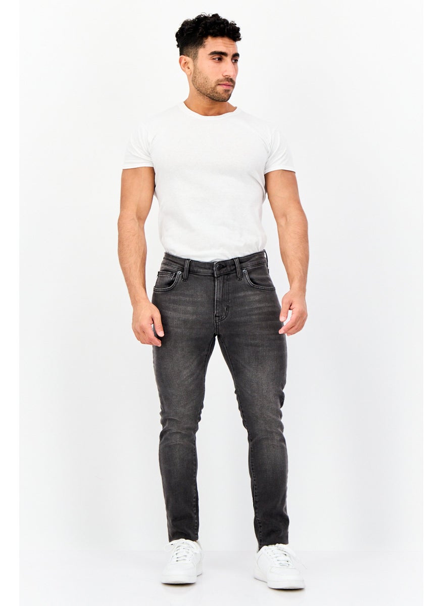 Men Skinny Fit Plain Stretchable Washed Jeans, Dark Grey