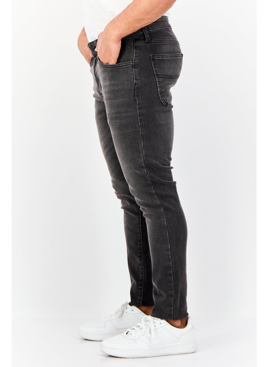 Men Skinny Fit Plain Stretchable Washed Jeans, Dark Grey
