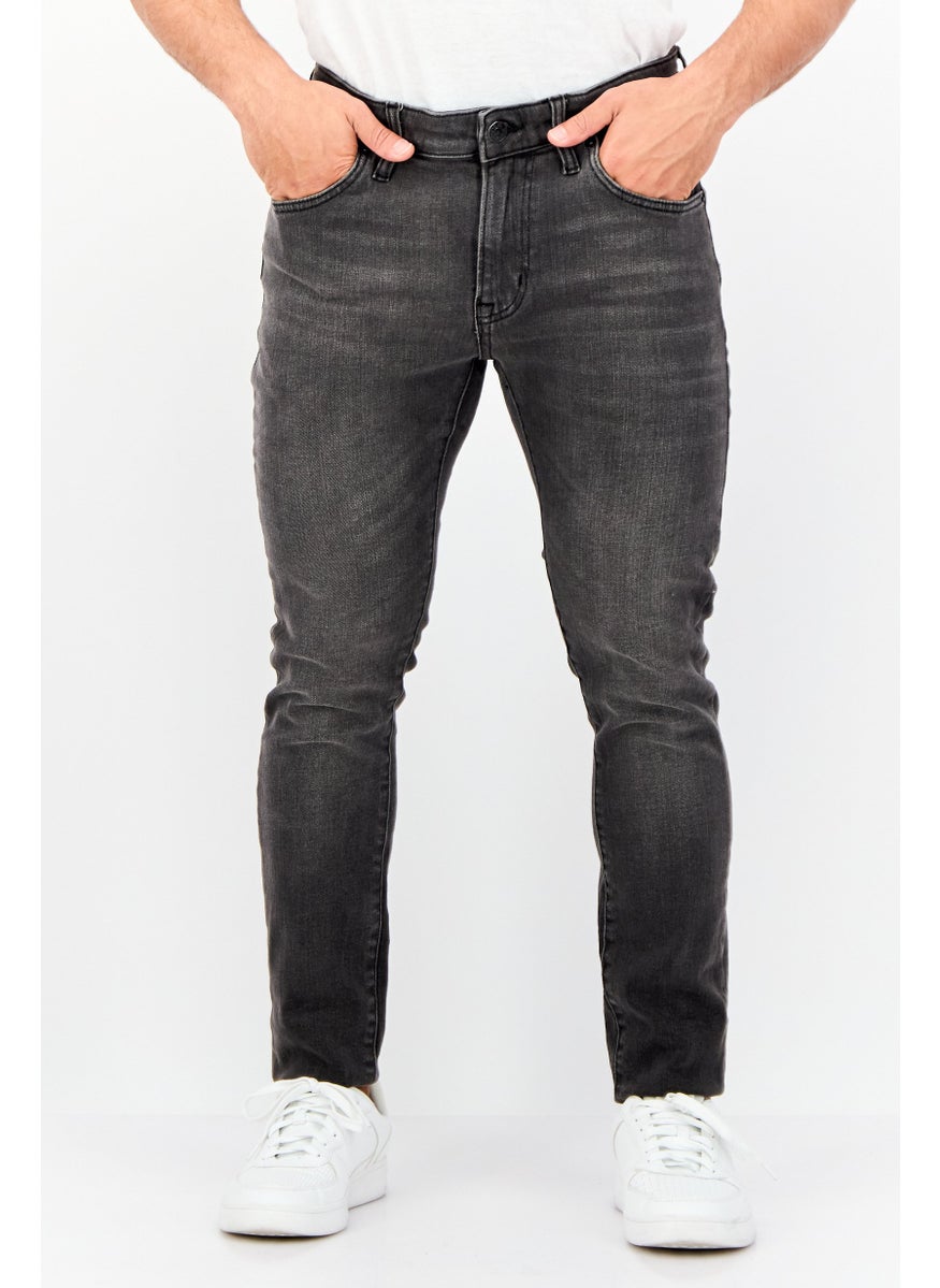 Men Skinny Fit Plain Stretchable Washed Jeans, Dark Grey
