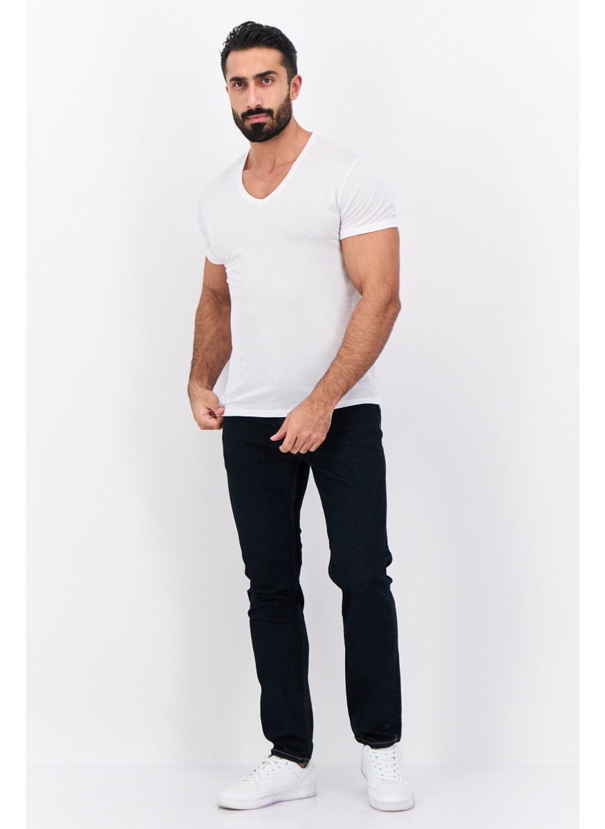 Men Slim Fit Solid Stretchable Straight Leg Jeans, Black