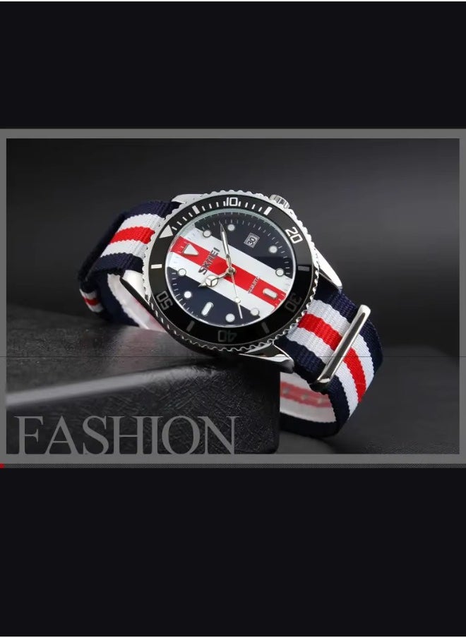 Skmei 9133 Luxury Quartz Watch Men Women Business Waterproof Calendar Sports Watches with Date Display 2209  (Red & Blue)