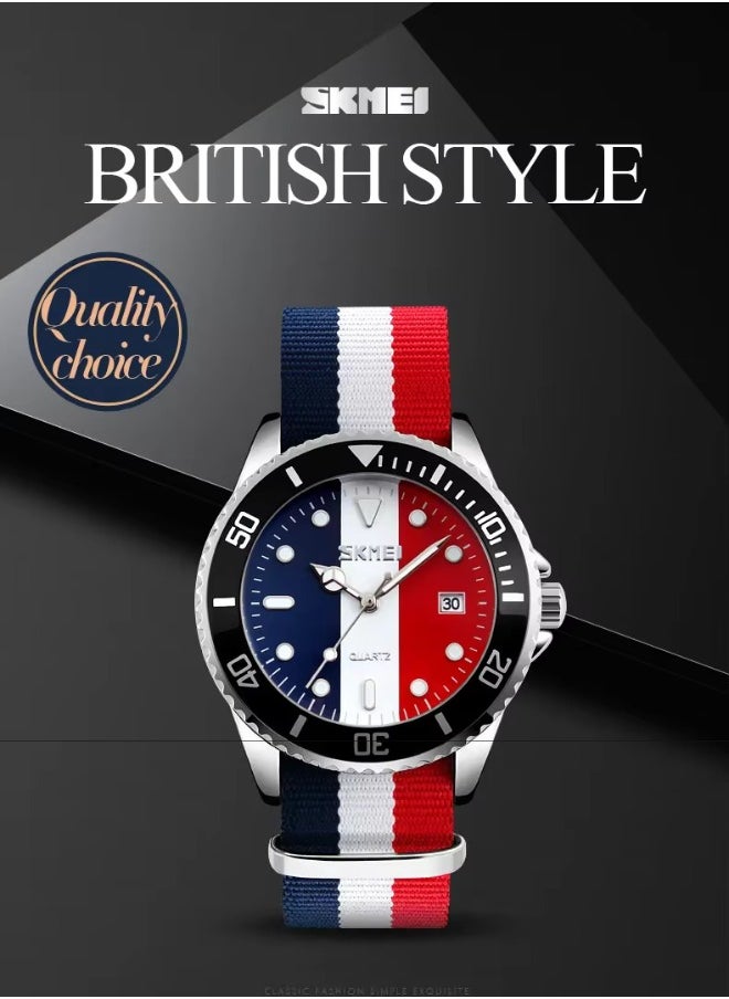 Skmei 9133 Luxury Quartz Watch Men Women Business Waterproof Calendar Sports Watches with Date Display 2209  (Red & Blue)