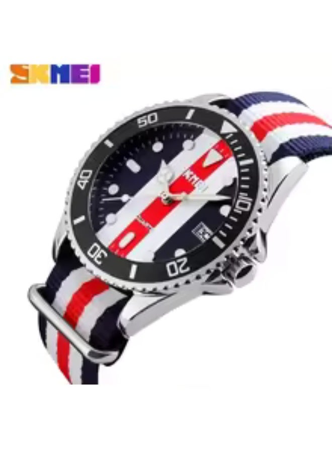 Skmei 9133 Luxury Quartz Watch Men Women Business Waterproof Calendar Sports Watches with Date Display 2209  (Red & Blue)